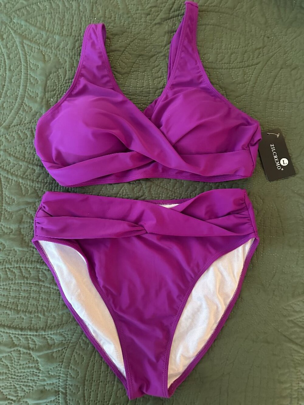 Zilcremo Magenta Wrap High-Waisted Bikini Set Large